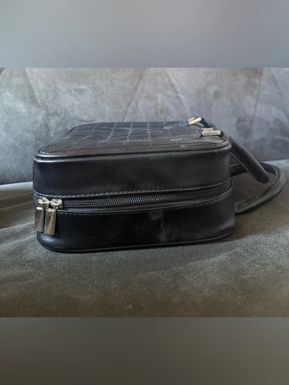 Black Quilted Jewelry Organizer Travel Case with Removable Clear Zip Pouches